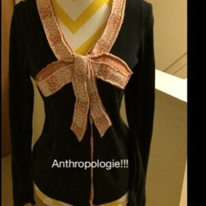 Anthropologie Moth navy bow Sweater with Pink Accents